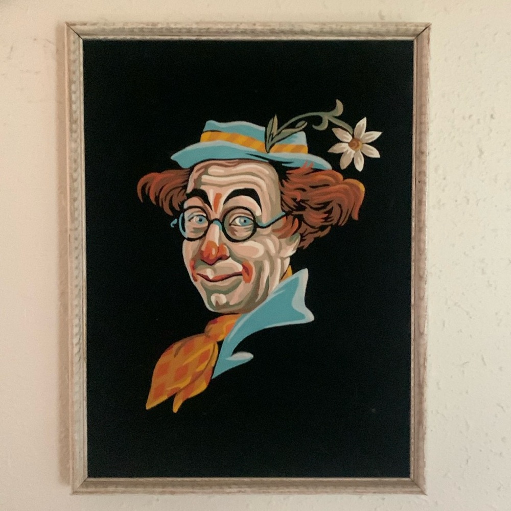 Vintage Paint by Numbers Clown on Black Velvet